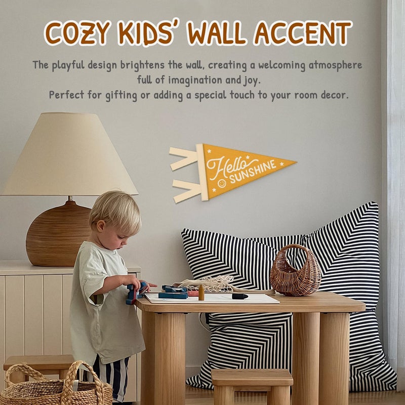 SJDFCSA Kids Room Decor, Hello Sunshine Wall Hanging Pennant Flag Banner, Sunshine Nursery Orange Wall Decorations for Boys Girls Toddler Nursery Room Bedroom Playroom Decor - Image 5